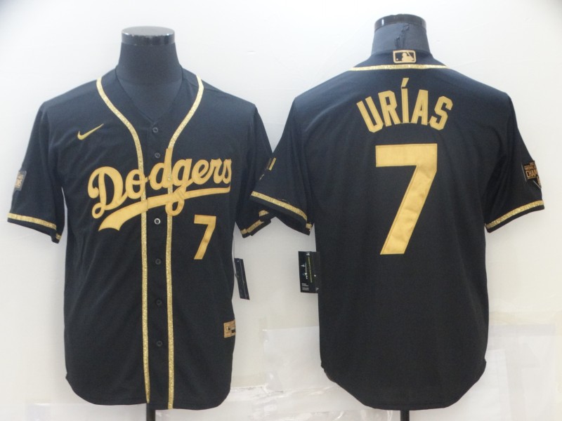 Men's Los Angeles Dodgers #7 Julio Urias Black Gold 2020 World Series Stitched Jersey Men's Los Angeles Dodgers #7 Julio Urias Black Gold 2020 World Series Stitched Jersey